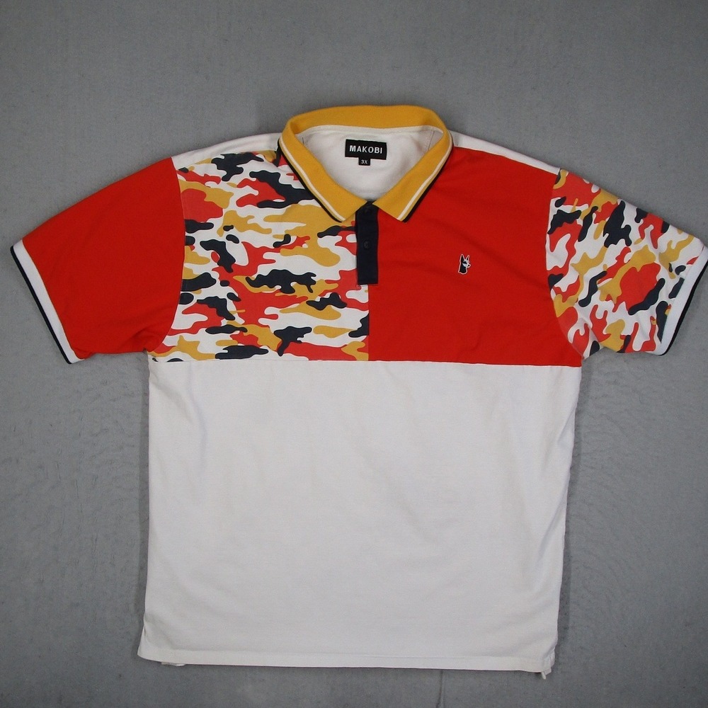 Makobi Mens 3X Camo Colorblock Polo Shirt Red White Yellow Streetwear M580